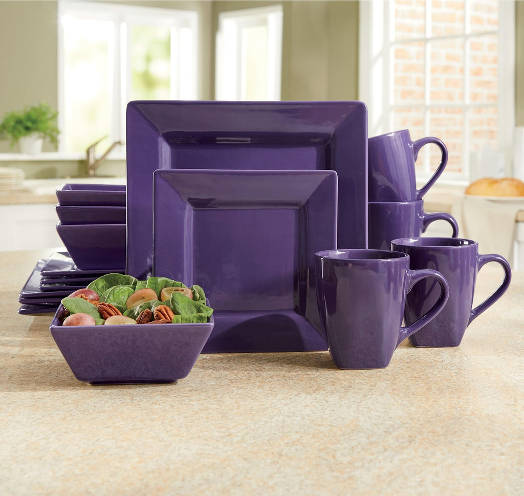 16-Piece Modern Square Dinnerware Stoneware - Purple