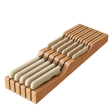 In-Drawer Knife Block Organizer - Bamboo Wood Drawer Knife Organizer-Protecting Knife Organizer Block (Not Included)