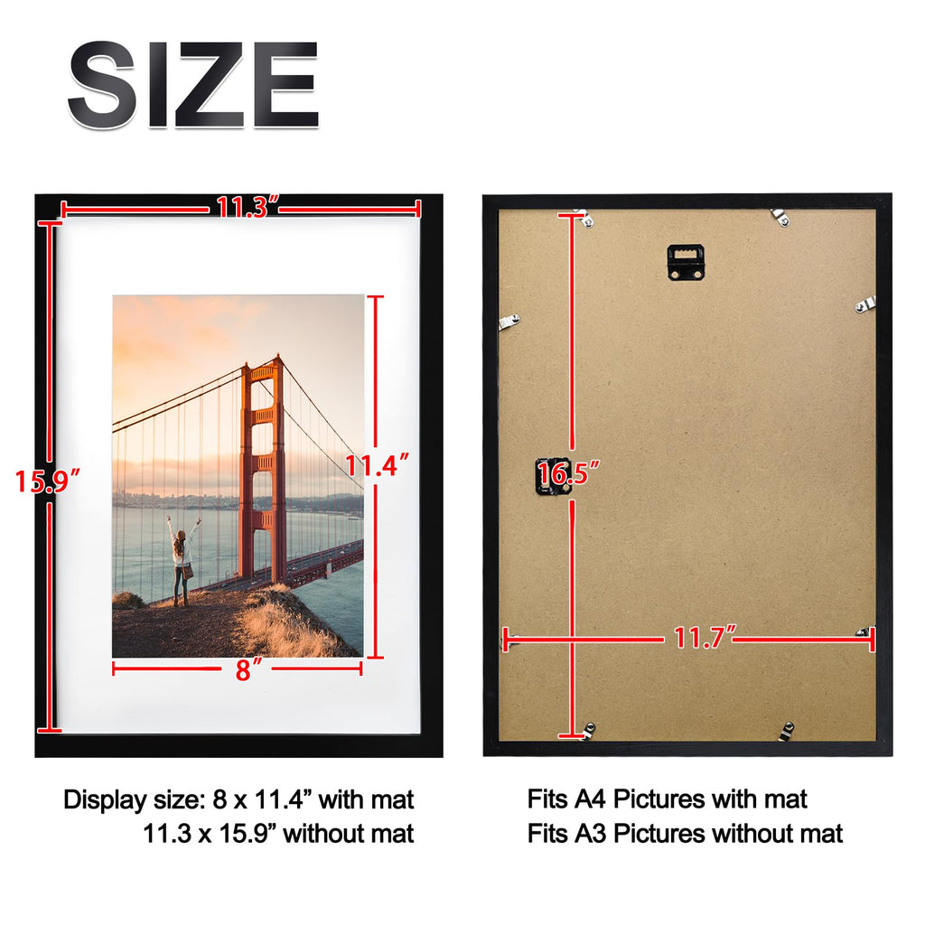 A3 Picture Frame Solid Wood Black Poster Frame Matted A4