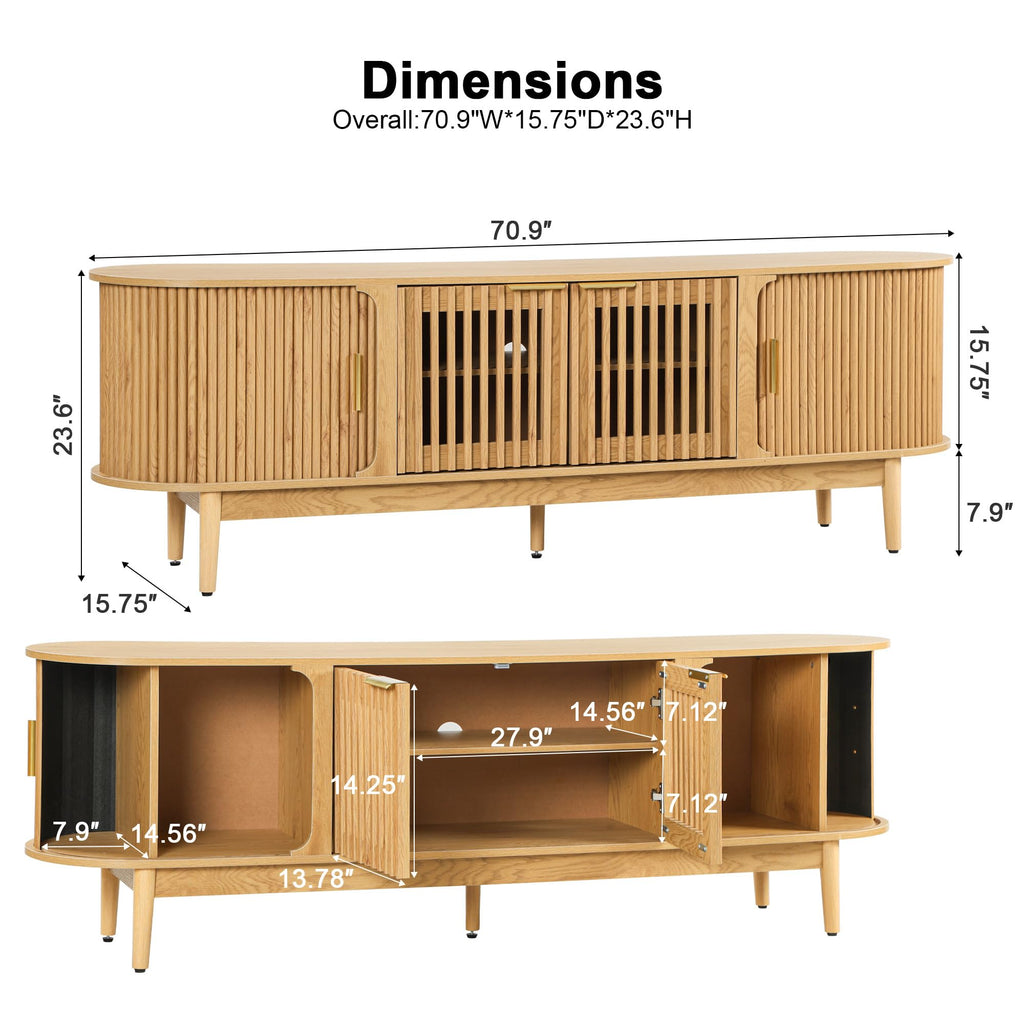 70 Inch Fluted Mid-Century Modern TV Stand