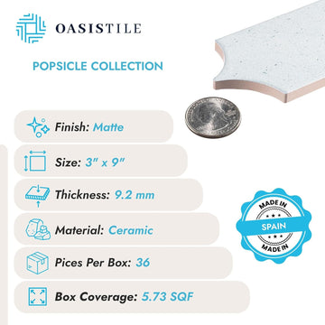Oasis Tile Popsicle Namint | 3x9 Matte Ceramic Tile | Durable aqua matte mosaic ceramic for backsplashes, showers &