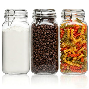 Large Square Glass Jars with Airtight Lids 78 oz 3 Pack Wide Mouth