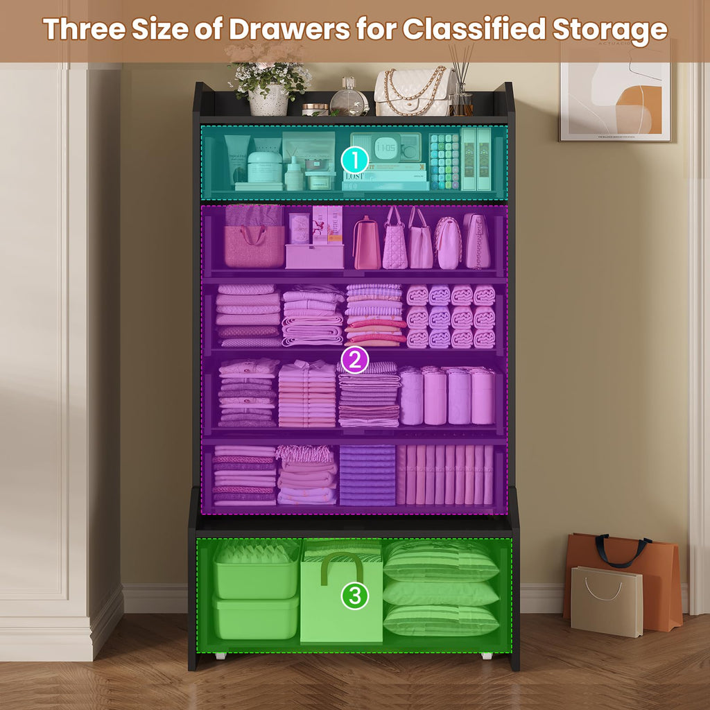 6 Drawer Tall Black Dresser