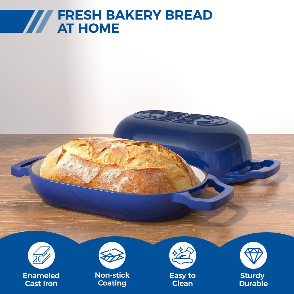 Enameled Cast Iron Dutch Oven Pot with Lid, Oval Bread Oven