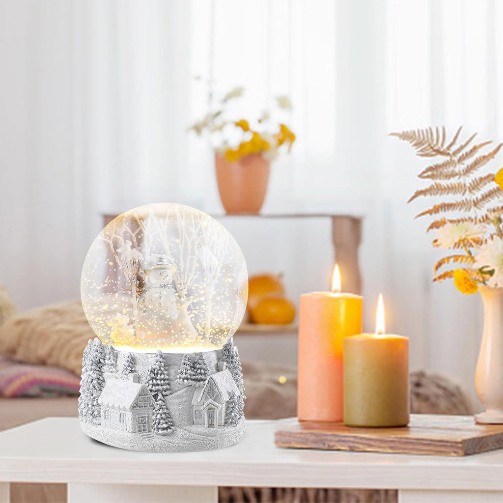 Christmas Snow Globe, White Winter Snowman Musical Snow Globe Decor