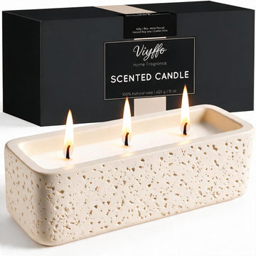 15oz Large Scented Candle - Vanilla Dreamscape, 3 Wick Non Toxic Soy Candles for Women, Matte Ivory White Ceramic Jar