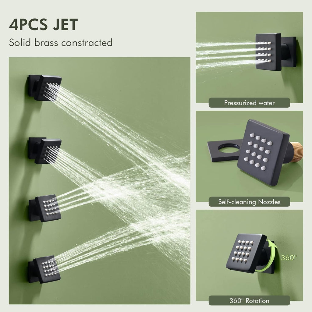Shower Faucets Sets Shower System with Body Jets, 10" Rain Shower Head with 2 In 1 Handheld Spray and 4 Jets, Ceiling