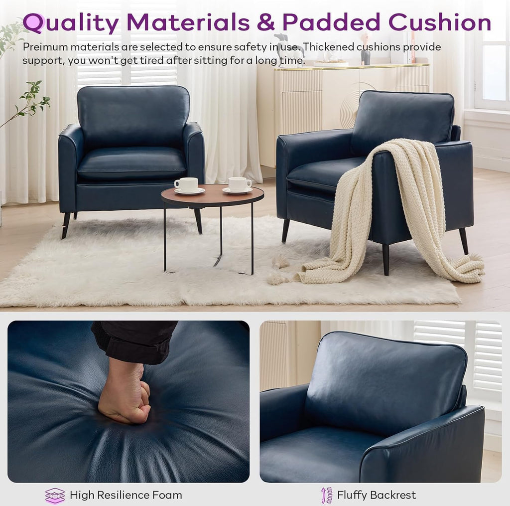 Accent Chairs, Faux Leather Arm Chairs (Blue, 2) - Set of 2