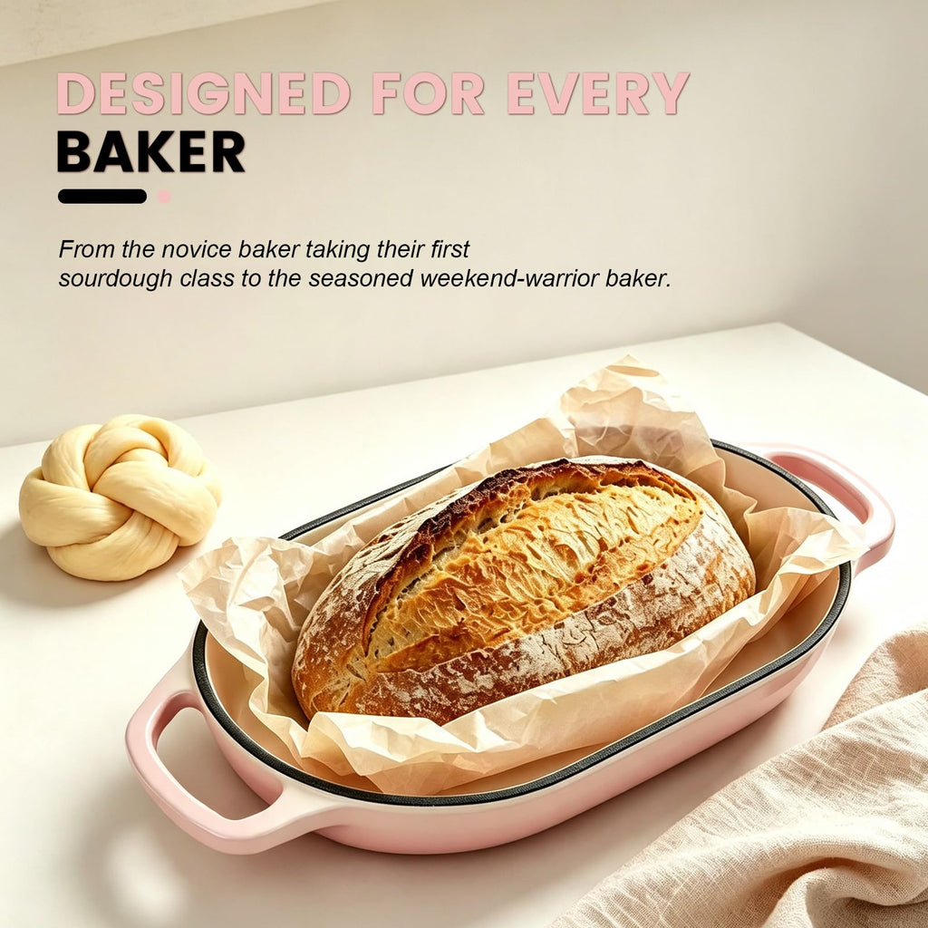 Oval Cast Iron Dutch Oven, Sourdough Bread Baking Pan with Lid, Pink