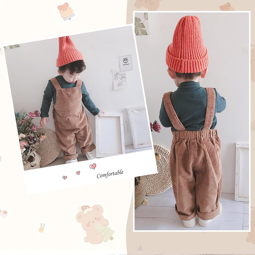 Toddler Boy Girl Soft Corduroy Suspender Pants Kids Overalls Loose Retro Adjustable button overalls
