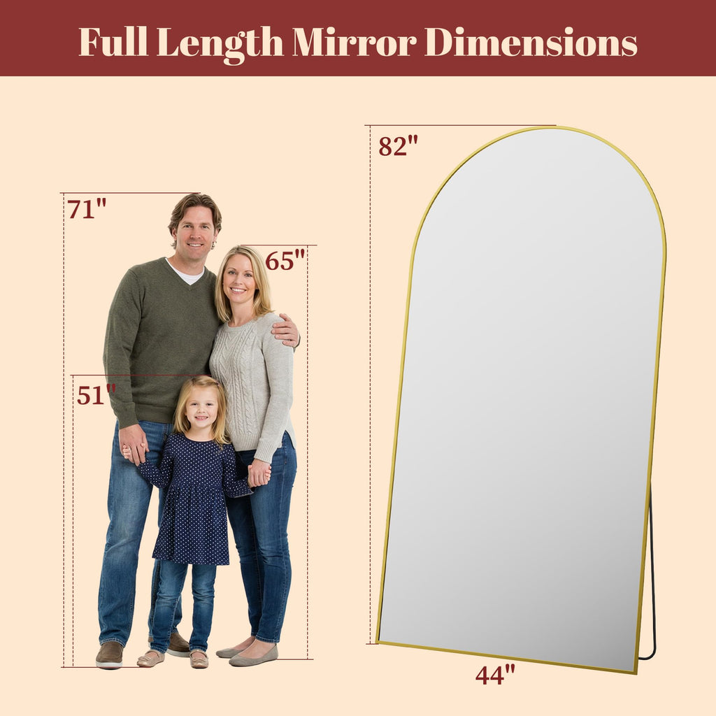 82"x44" Arched Full Length Mirror with Stand, Full Body Mirror with Aluminum Frame