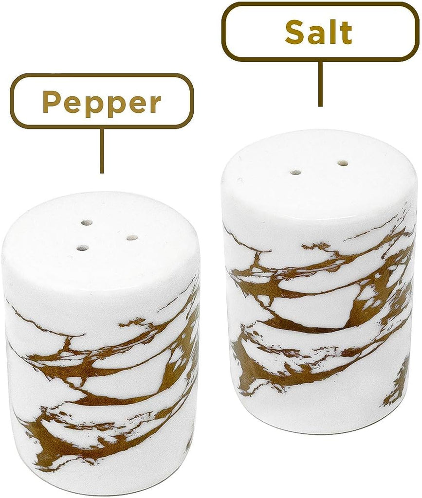 Gold Ceramic Salt and Pepper Shakers with Lids - Modern Salt and Pepper Shaker Set - Set of 2