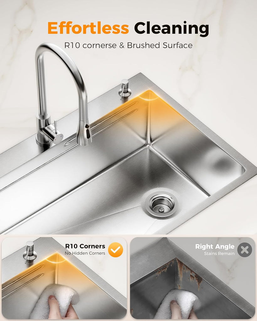 33X22 Drop Sink, 304 Stainless Steel Workstation Sink | Pop-Up Drain, Workstation Sink, Upgraded Fast Drain, Topmount