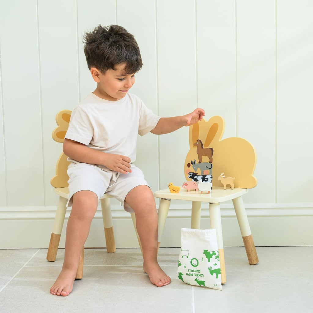 Kids Table and Chair Set with 2 Wooden Bunny Chairs, Cream Rubberwood Toddler Table, Wipe Clean, Non-Toxic Paint
