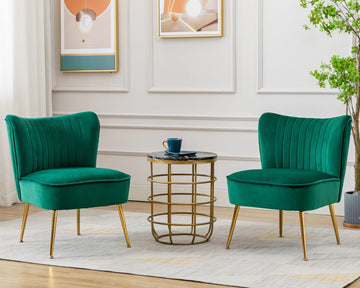 Green Velvet Accent Chair Set of 2 with Wingback Living Room Chairs