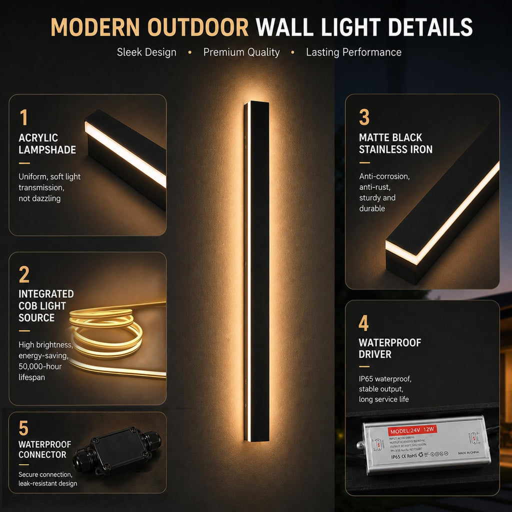 31 Inch Outdoor Wall Lights Set of 2, Long Modern Wall Sconce LED IP65 Waterproof Outdoor Wall Lamp 3000K Modern Wall