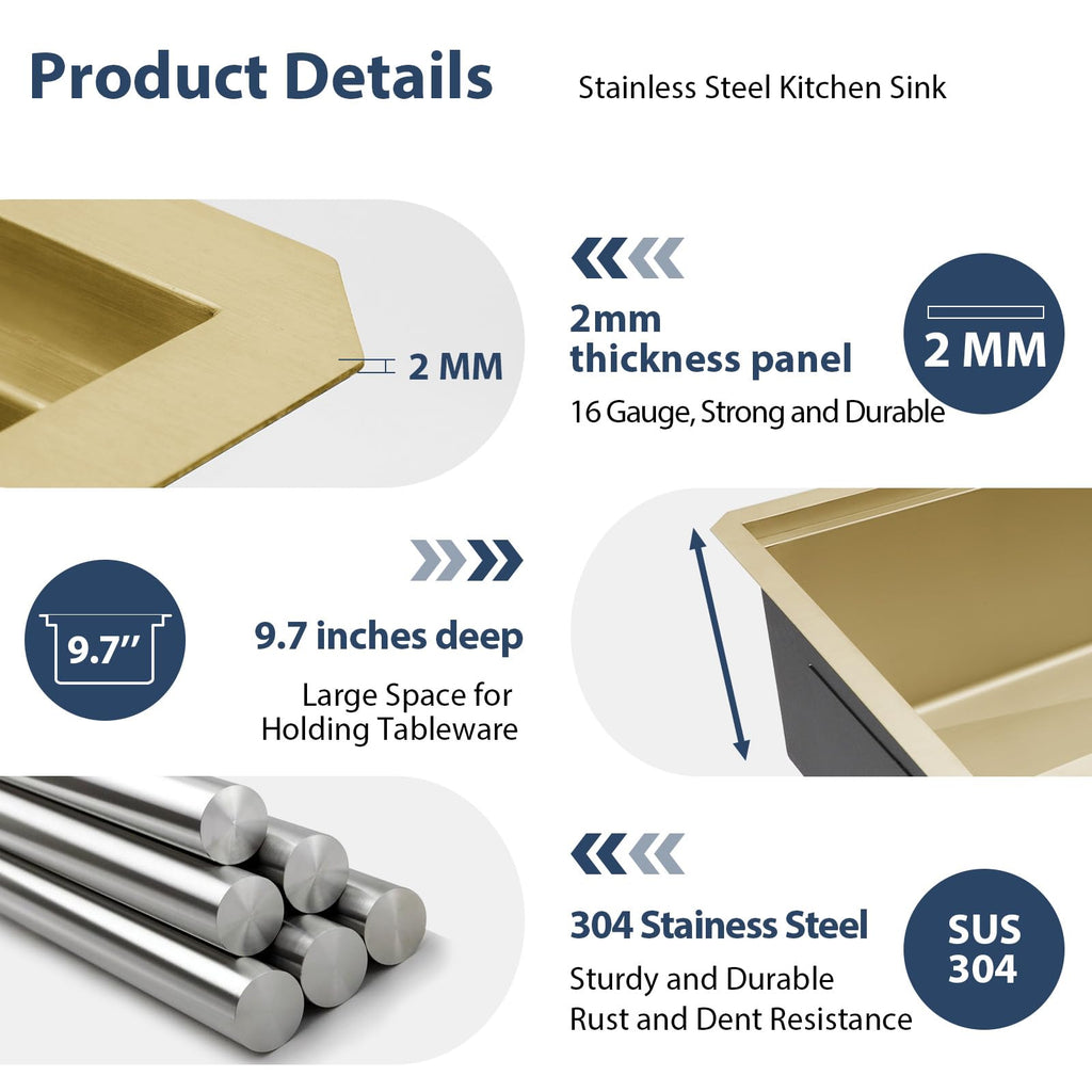 33 Inch Matte Gold Double Bowl Kitchen Sinks