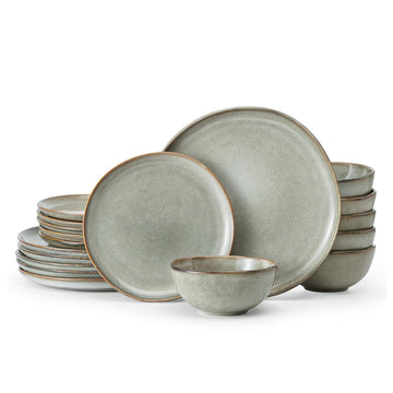 Stoneware Dinnerware Sets for 6, Reactive Glaze Plates and Bowls, Grey