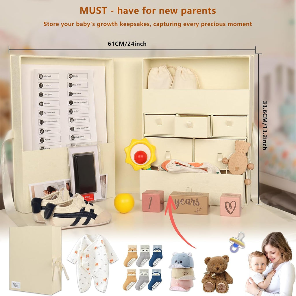 Baby Keepsake Box, Memory Storage with 8 Pieces (Light Yellow)