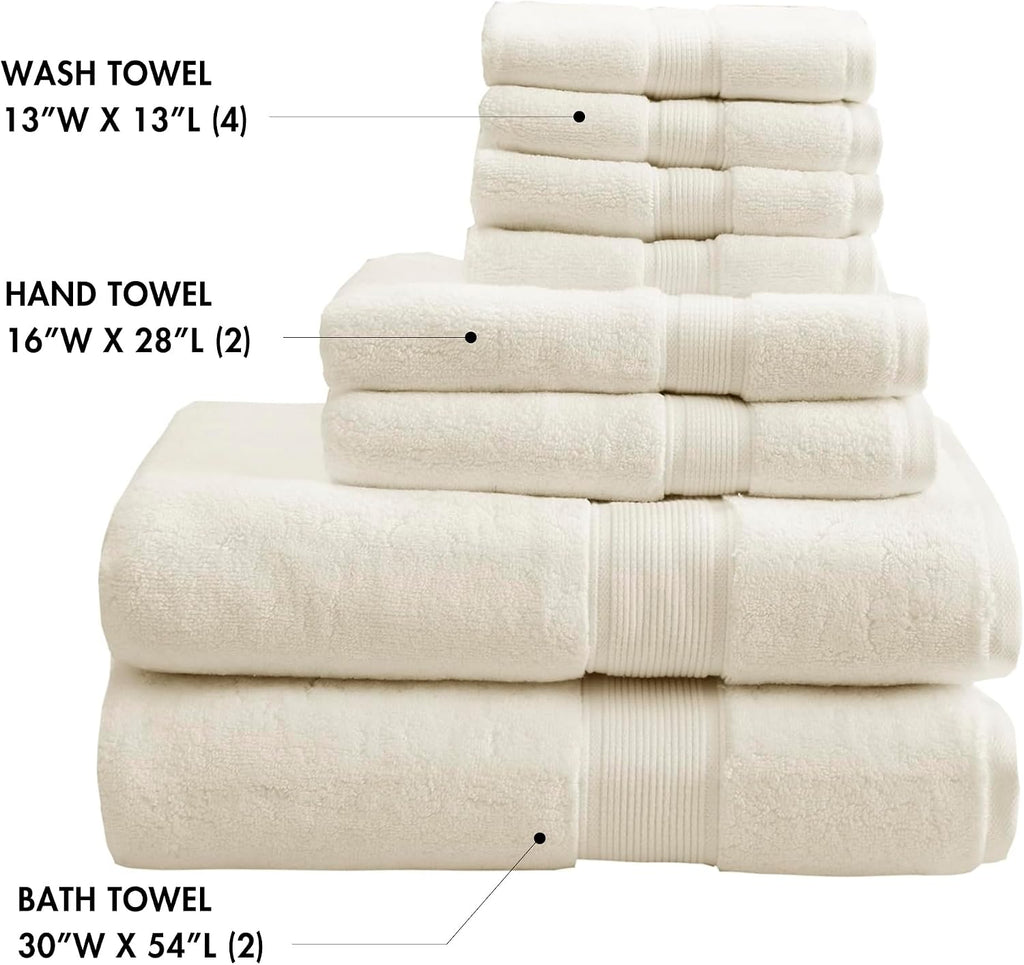Park 800GSM 100% Cotton Bathroom Bath Towel Set of 8, Cream | Long Staple, Highly Absorbent, Durable Hotel Spa