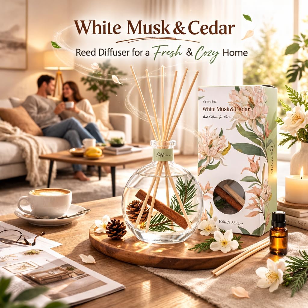 Cedarwood & White Musk Reed Diffuser, 3.34 Fl Oz