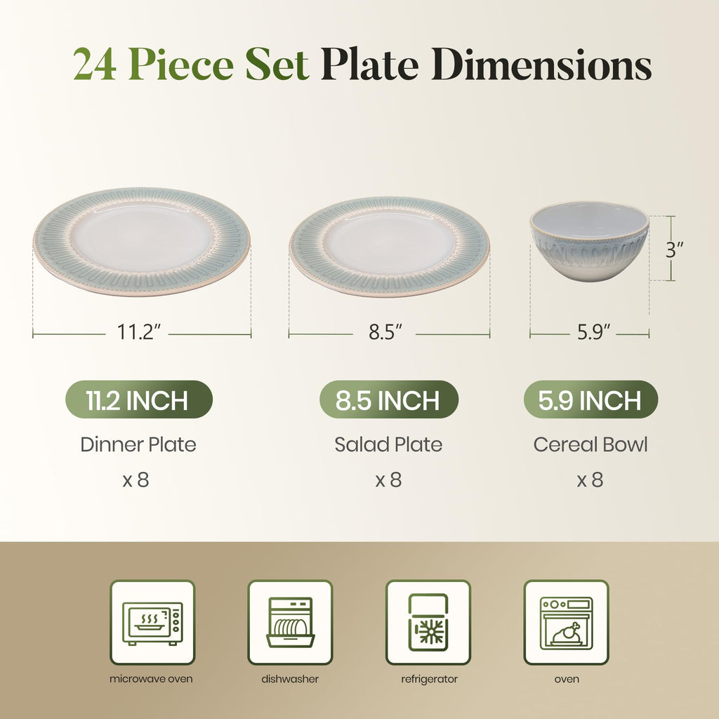 24-Piece Stoneware Dinnerware Set for 8, Blue