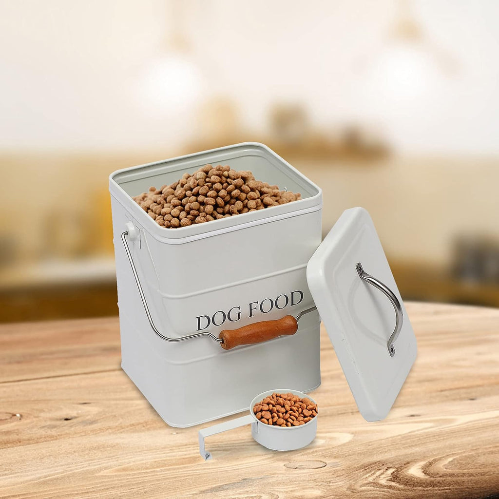 Dog Food Treat Storage Container with lid scoop included - Perfect Farmhouse Dog Food Bin Countertop, Shelf