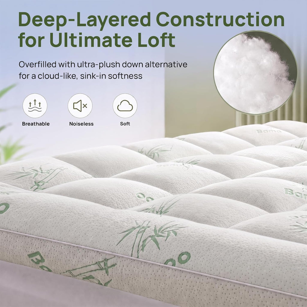 Queen Mattress Topper, 1200 GSM Viscose Derived from Bamboo Pillow-Top | Extra thick 1200 GSM, cooling bamboo viscose