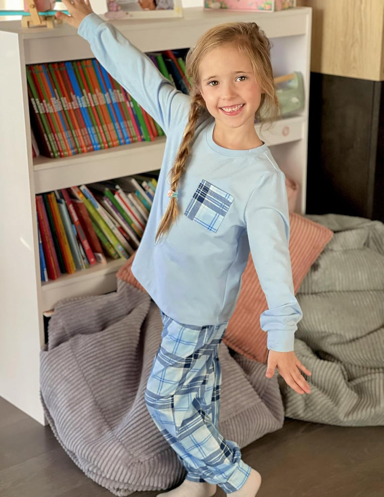 Pajamas for Girls Long Sleeve Pjs Set Soft Ankle Cuff Sleepwear