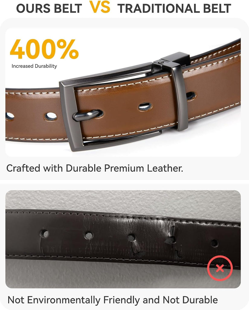 Boys Reversible Dress Belt 1 Piece - 1.25" Leather Belt for Kids