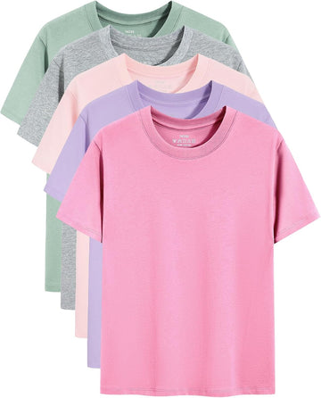 5 Pack Girls T-Shirts Short Sleeve Shirt for Girls Cotton Tees Kids Tshirts Clothes Summer Tops