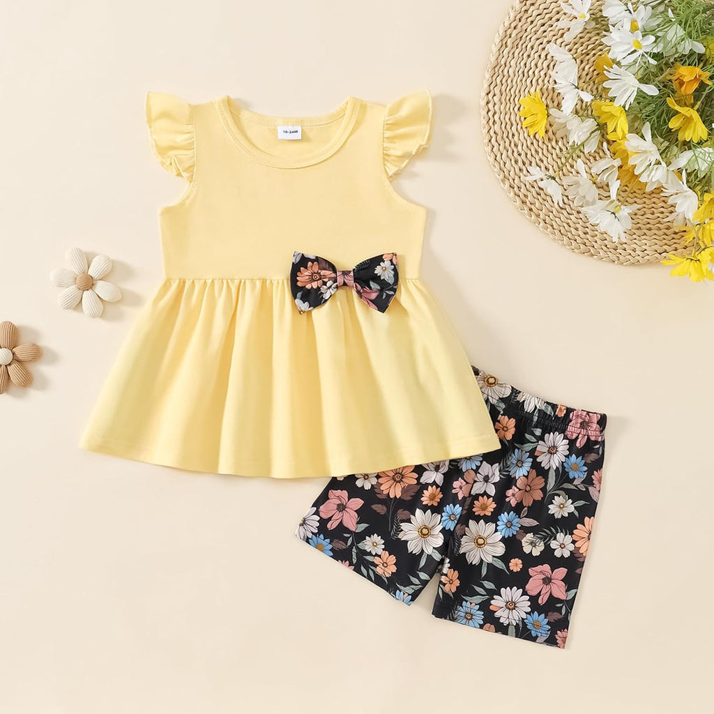 Toddler Baby Girl Summer Clothes Ruffle Sleeveless Top Floral Shorts 2Pcs Outfits Set