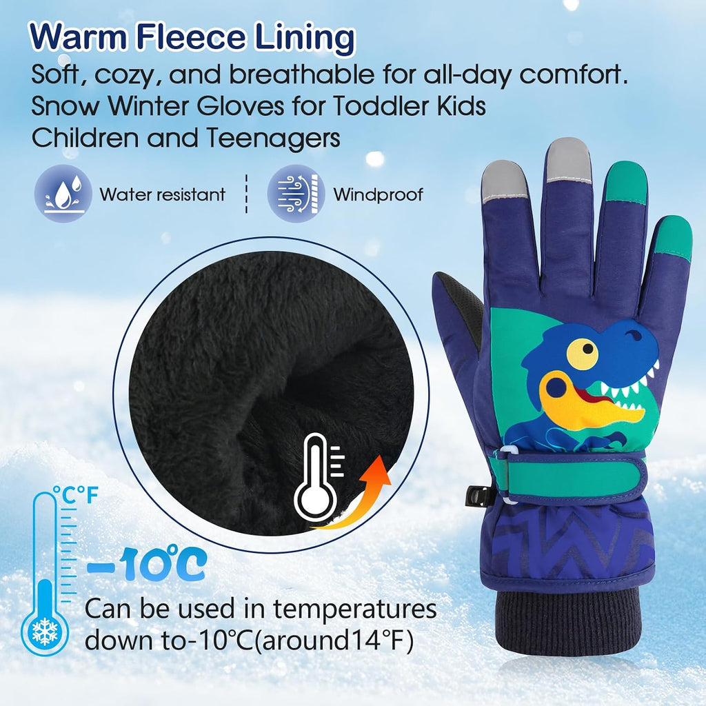 Kids Waterproof Winter Gloves Warm Snow Gloves Boys Girls Ski Gloves Toddler Mittens Windproof