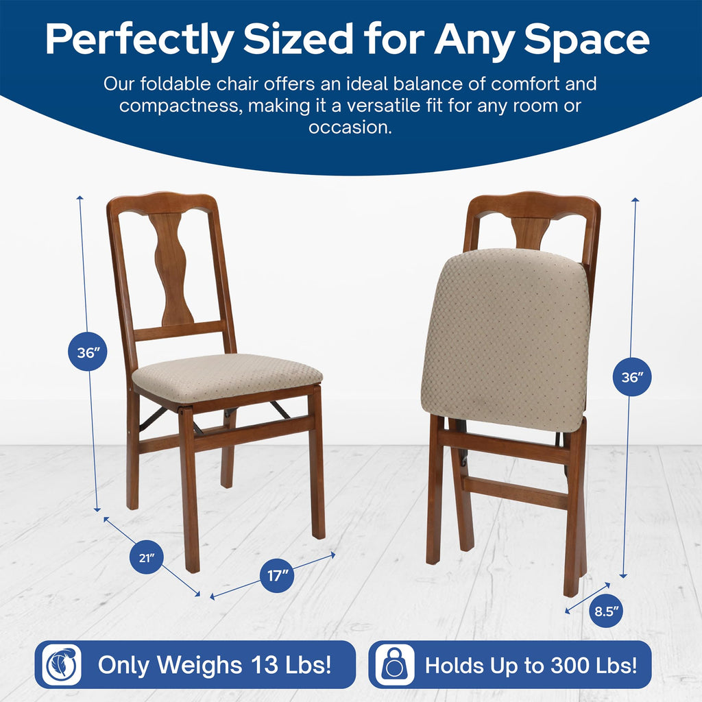 Queen Anne Solid Wood Folding Dining Chairs, Fruitwood, Set of 2