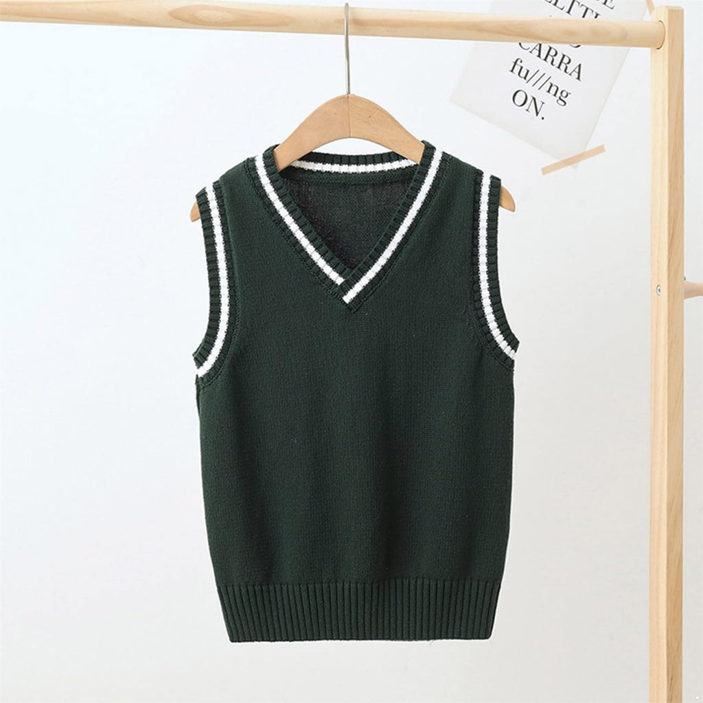 V Neck Knitted Vests for Boys Girls Sleeveless Sweater Vest Pullover Knitwear Crop Tops Kids School