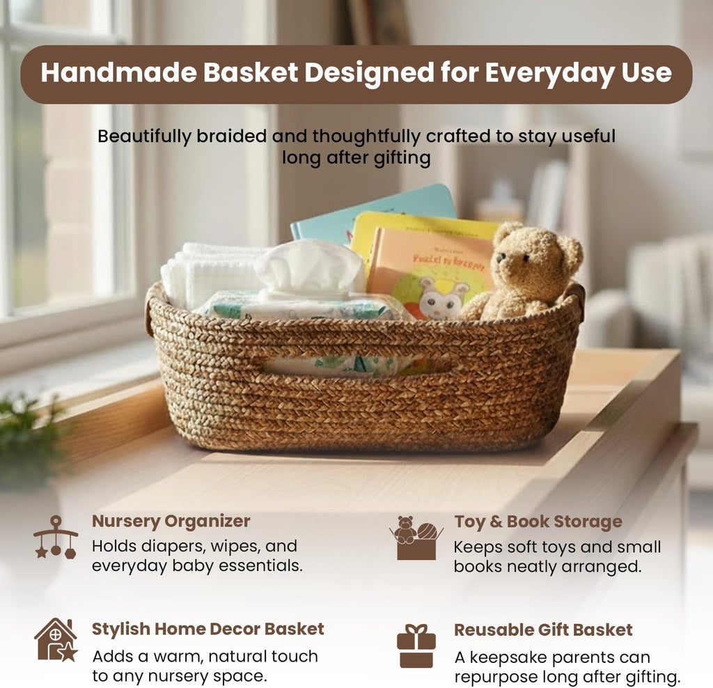 Organic Baby Blanket Gift Set with Basket, Earth Ivory, 30x40