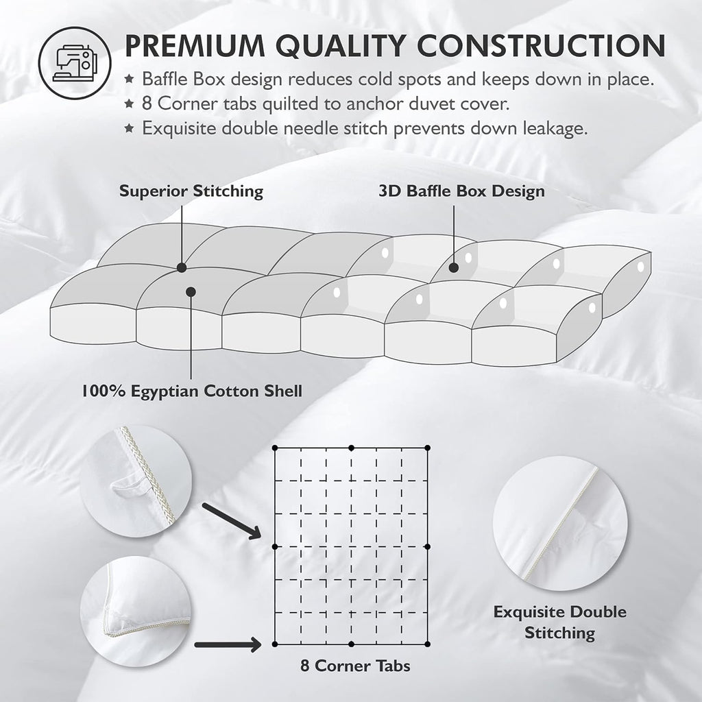 Luxurious Full/Queen Goose Down Comforter, Unique White Solid, 600 Thread Count, 100% Egyptian Cotto