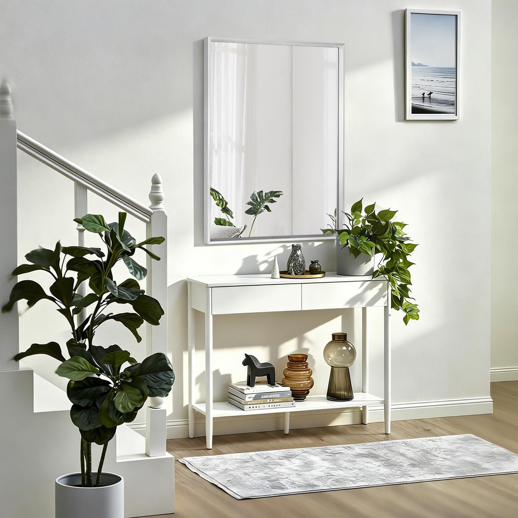 Metal Frame Mirror Rectangle Wall Mounted Mirrors Large 26"x18" Decorative Modern Bathroom Entryway Hanging