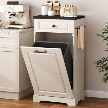 Trash Can Cabinet, 13 Gallon Tilt Out Trash Cabinet, Wooden Kitchen Garbage Can with Hideaway Drawer, Pet Proof Trash