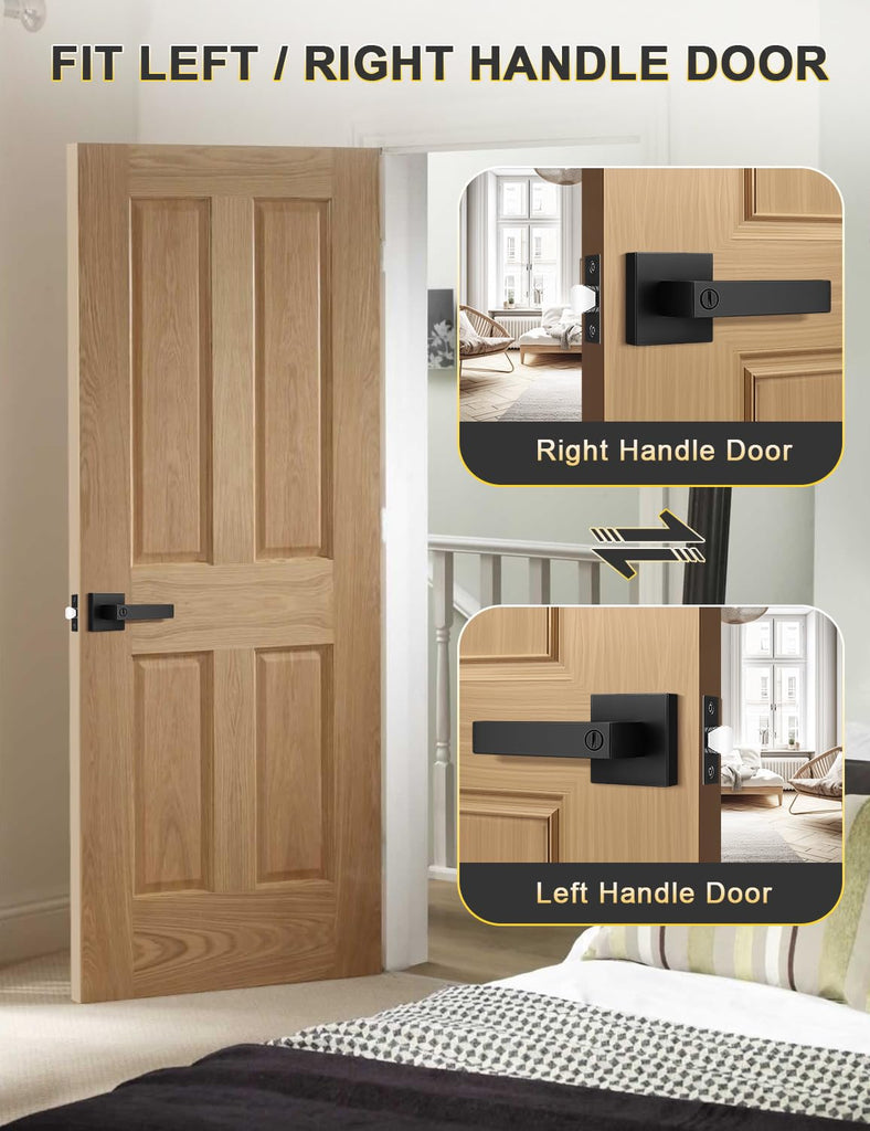 3 Pack Square Privacy Door Levers Locksets in Matte Black Finish, Bed/Bath Door Levers Keyless Interior
