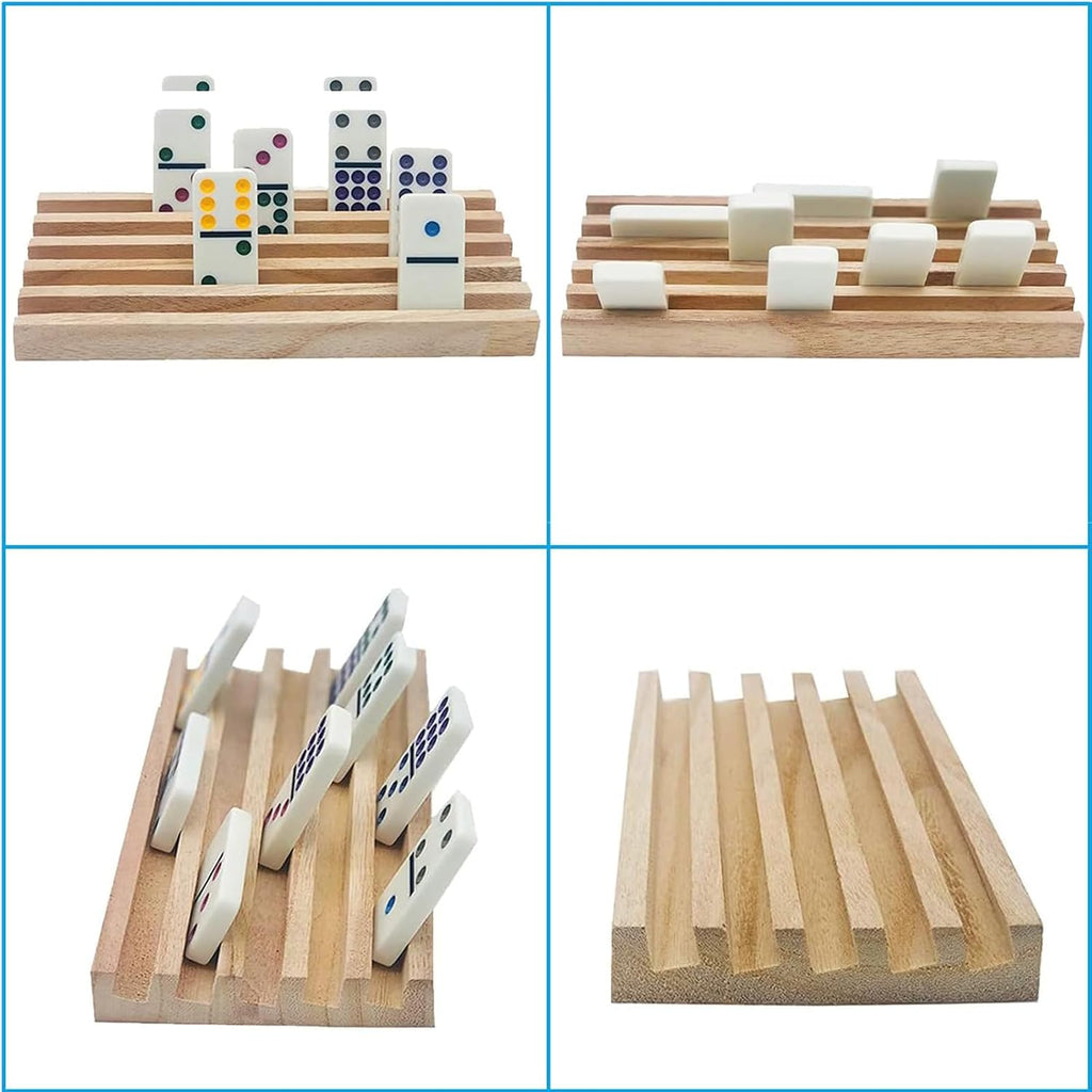 Wooden Domino Trays/Racks Mexican Train Domino Trays/Racks Double 12 Tiles Holders Rack Domino Tiles Holders - Set of 8