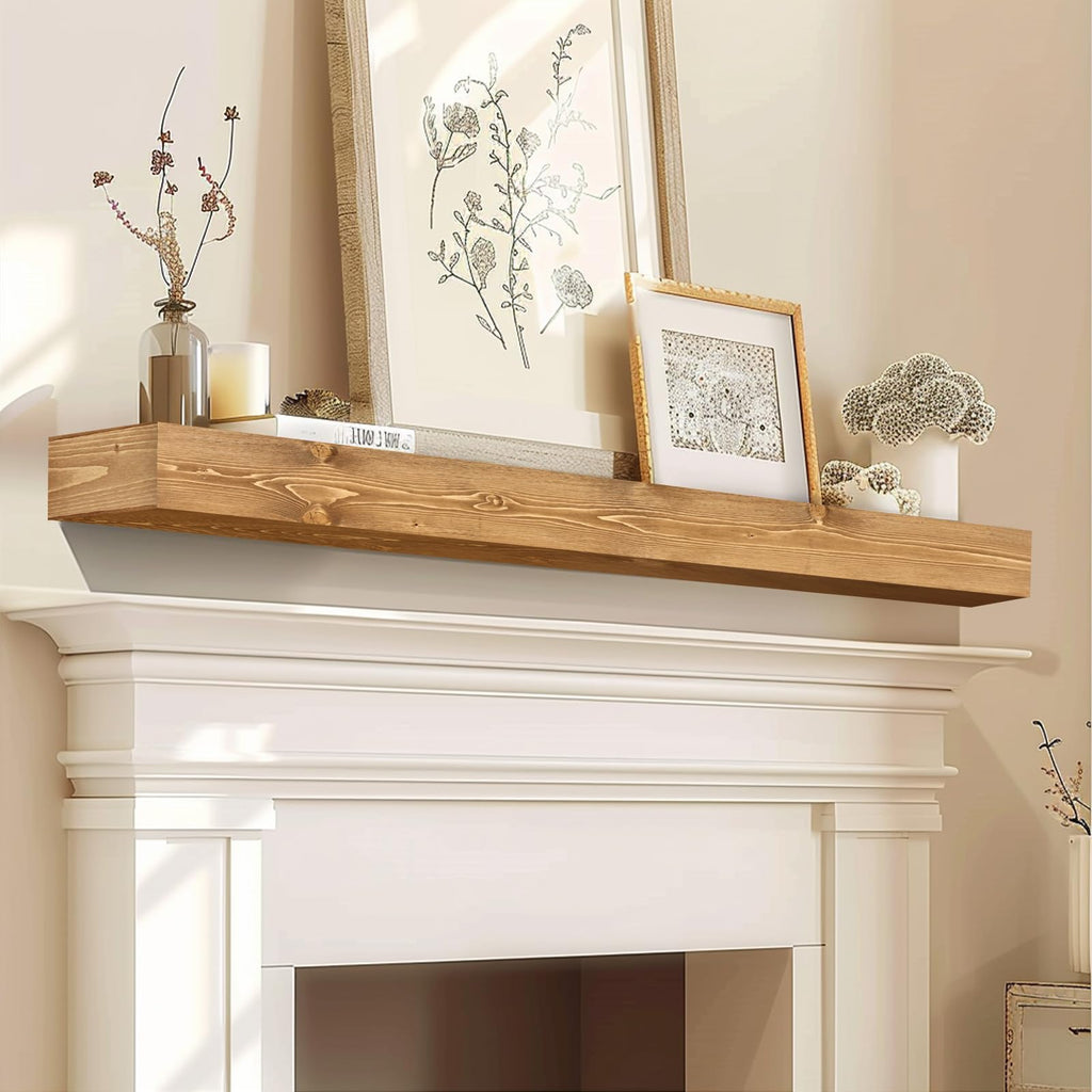 60'' Fireplace Mantel, 3'' Thick Pine Wood Floating Shelf, Wood