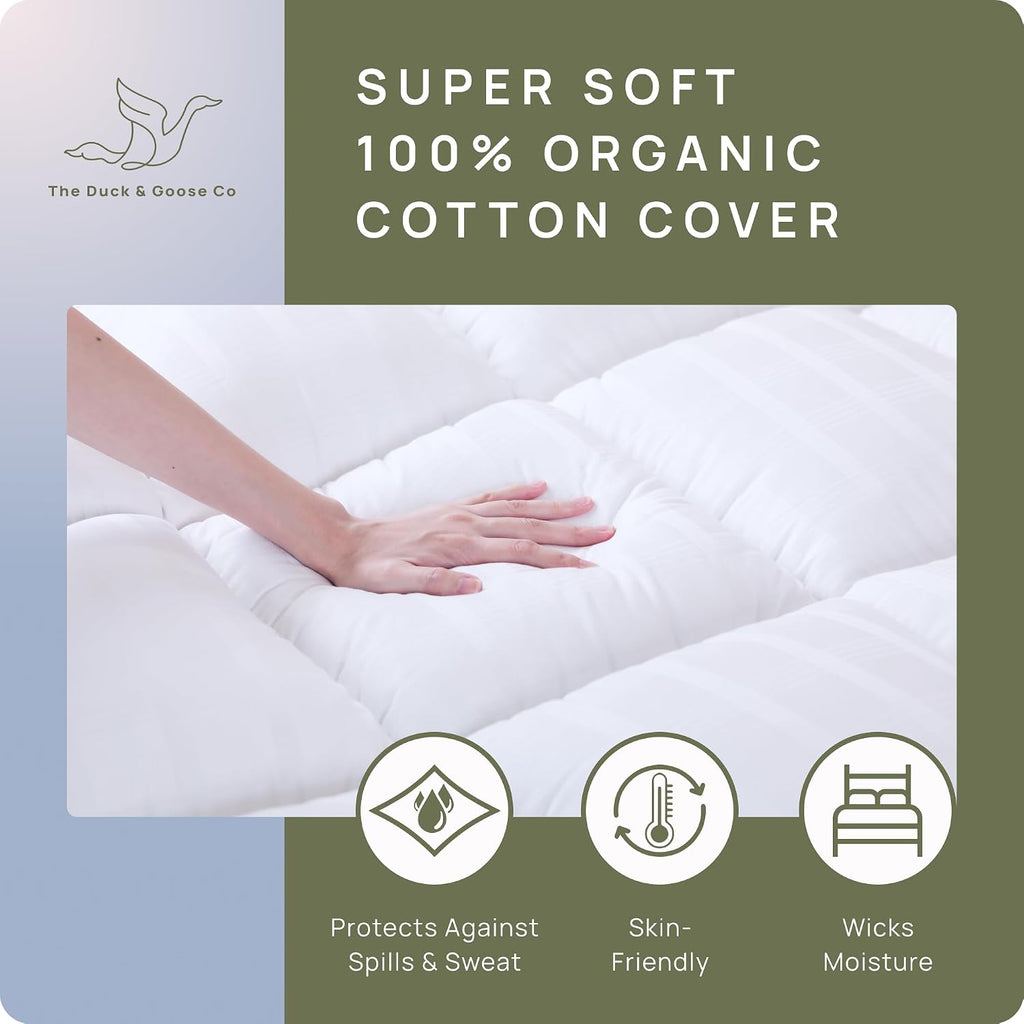 Queen Cotton Mattress Topper, 1200 GSM Extra Thick Plush Mattress Pad, Soft | thick pillow top, back pain relief