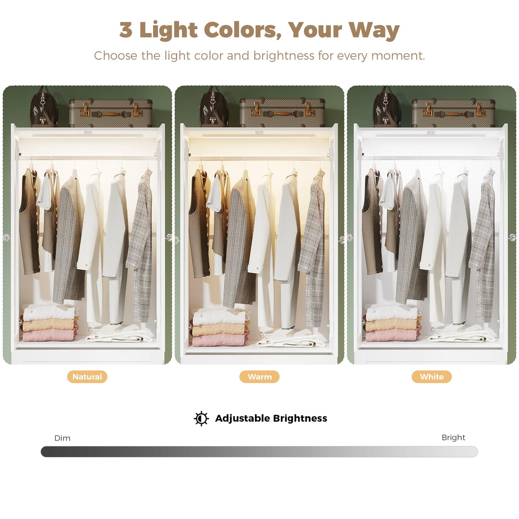 71" H Armoire Wardrobe Closet with Motion Sensor LED Light