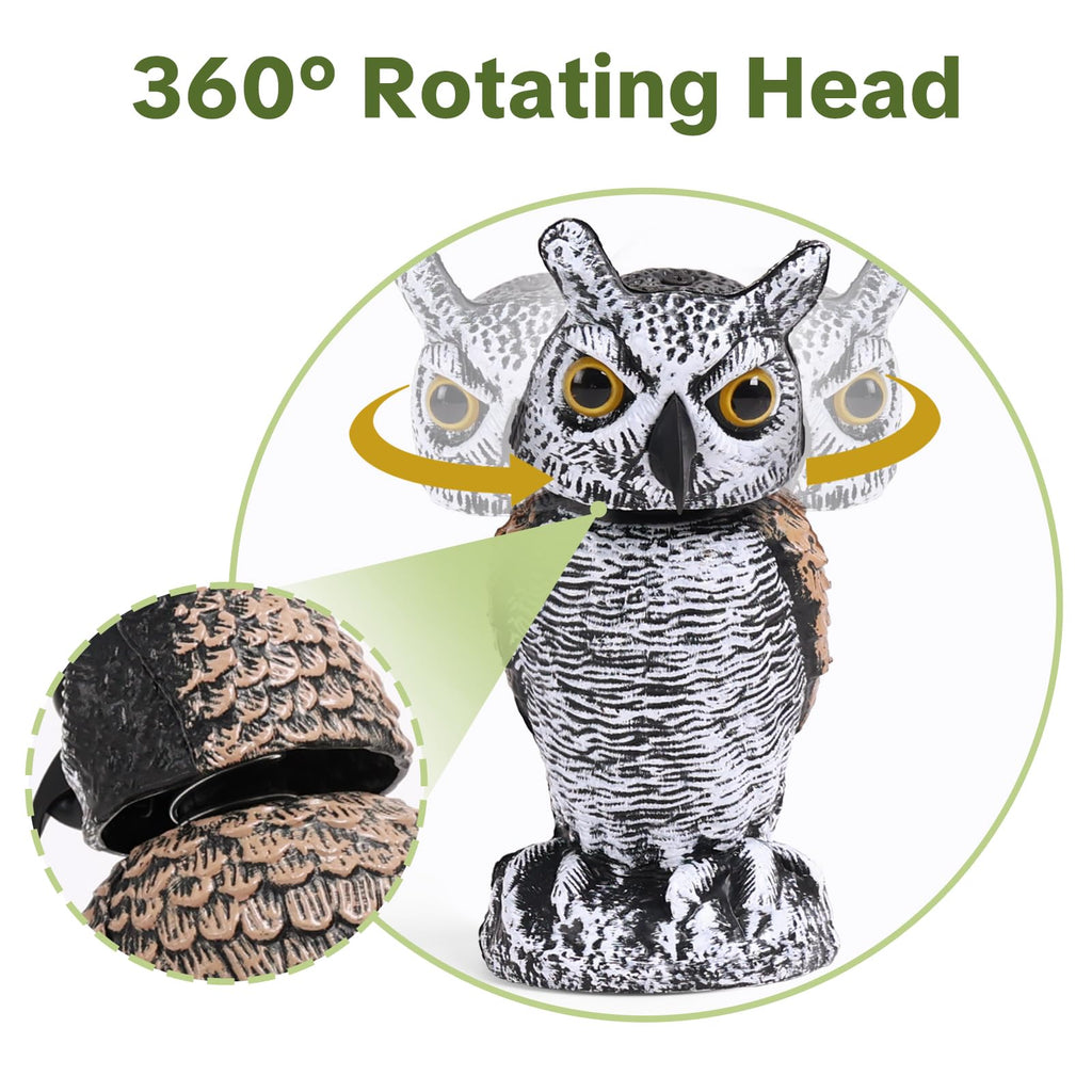2 Pack Rotating Head Owl Statue, Hand-Painted Garden Decor, 8 Inch