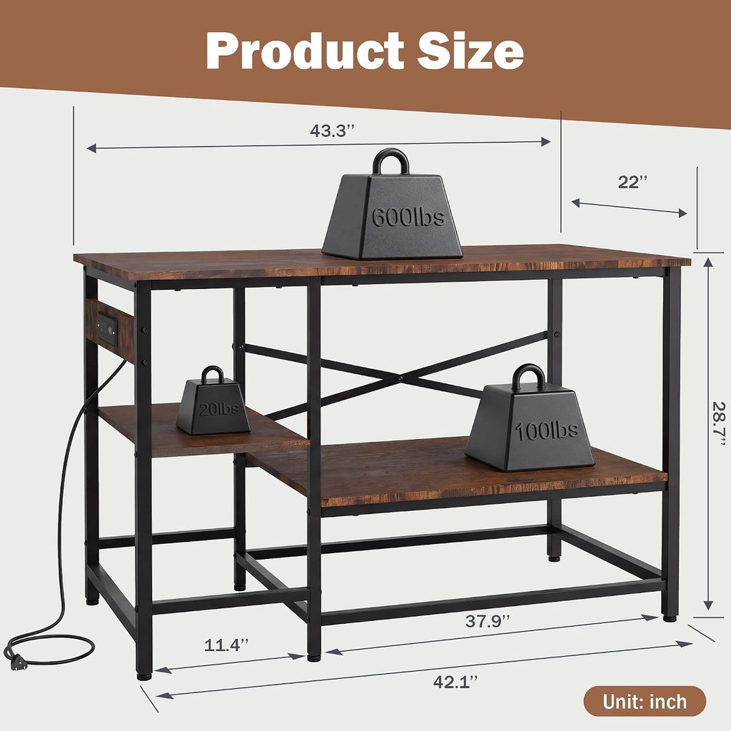 Fish Tank Stand for 40-55 Gallon Fish Tanks, 43.3" x 22" Heavy Duty Aquarium Stand with Power Outlet, Storage Shelves