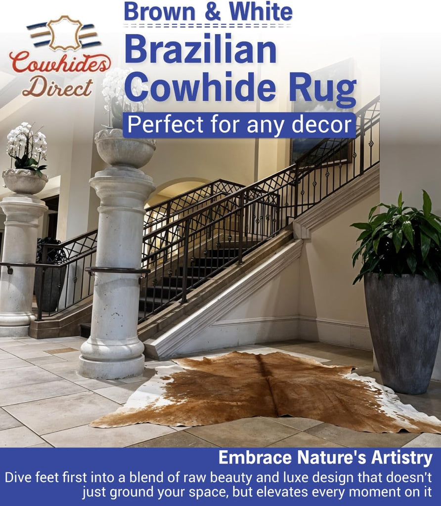 Genuine Brazilian Cowhide Rug - Authentic Cow Rug with Non-Slip Suede Backing - Cow Rugs & More - Natural Rugs (Brown