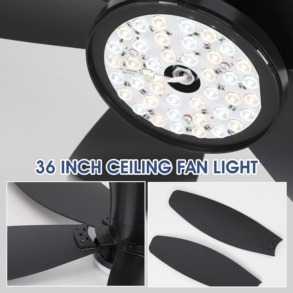 42" Ceiling Fans with Lights-Low Profile Ceiling Fan with Light and Remote/APP Control,Flush Mount,DC Reversible,LED Dimmable Black Ceiling Fans for Bedroom,Indoor/Outdoor Patio Use A101-B0CZHJSH4W