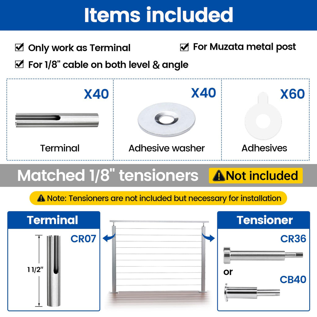 40Pack Invisible Cable Railing Hardware Swage Anchor Terminal CR07