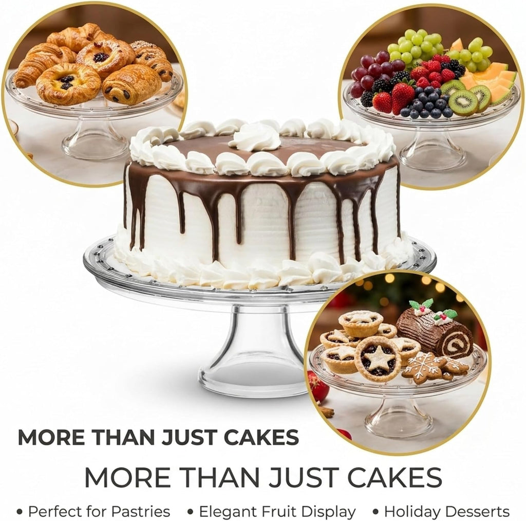 Cake Stand, Crystal Glass Footed Cake Plate Serving Platter - Made in Italy